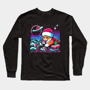 CHRISTMAS CAT EATING SUSHI WAVE JAPANESE Long Sleeve T-Shirt